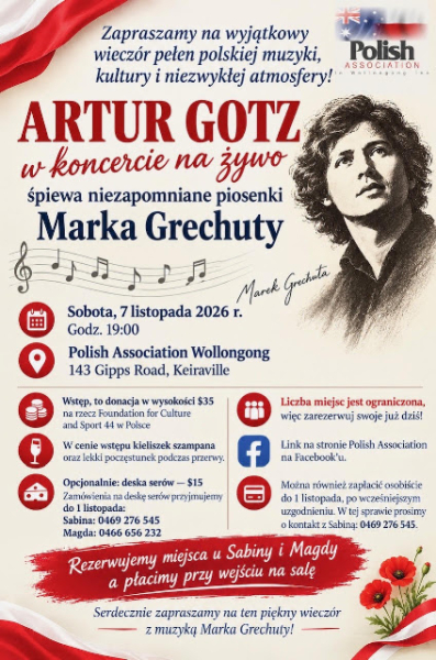 Bumerang Polski: Artur Gotz w Wollongong z piosenkami Marka Grechuty